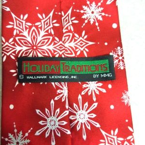 Festive Red and White Snowflake Hallmark "Holliday Traditions"  Silk Tie